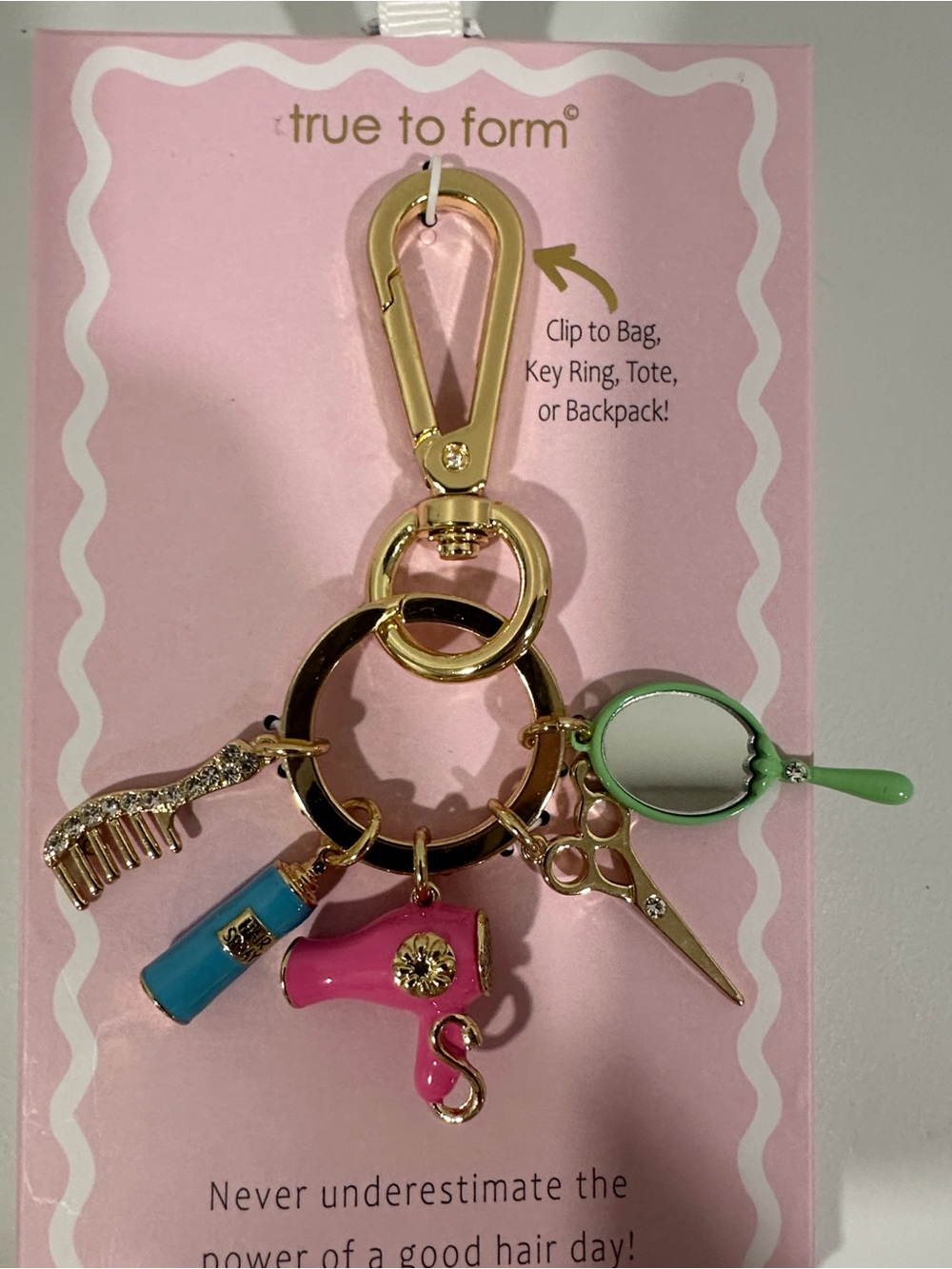 true to form Gold Tone Enamel Hair Dresser Stylist Bag Keychain Charm